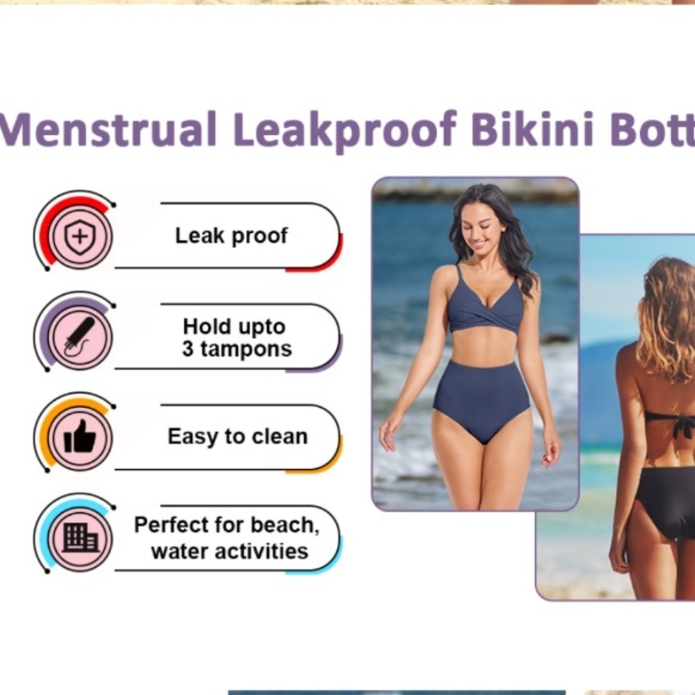 Beautikini Period Swimwear High Waisted L ocean Swim Bottoms Leakproof Bikini - Picture 9 of 12